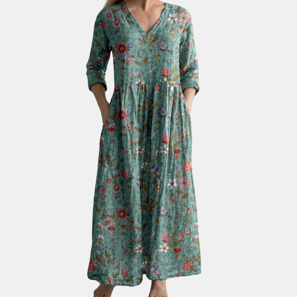 FAYE | KJOL MED HALVLANGE ERMER OG BLOMSTERMØNSTER