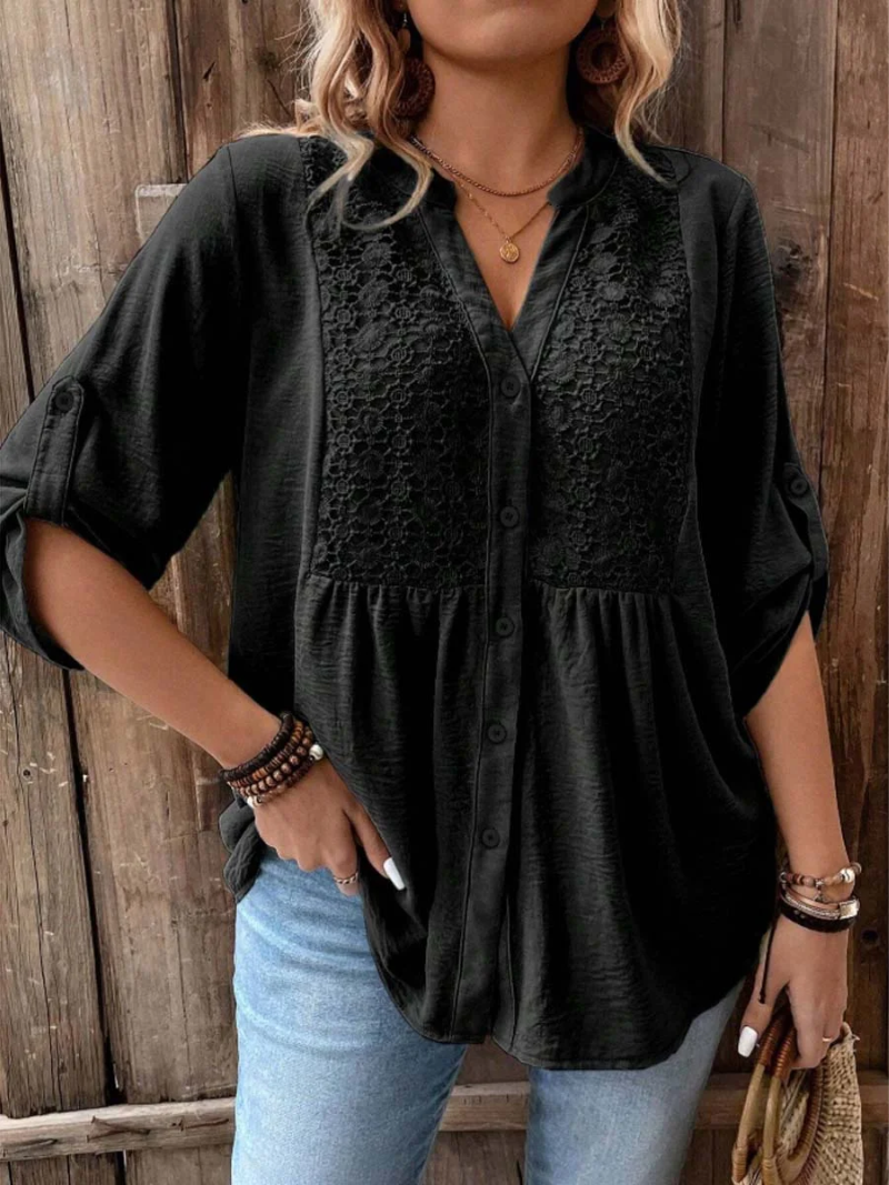 Noor – Bluse med V-hals og knapper
