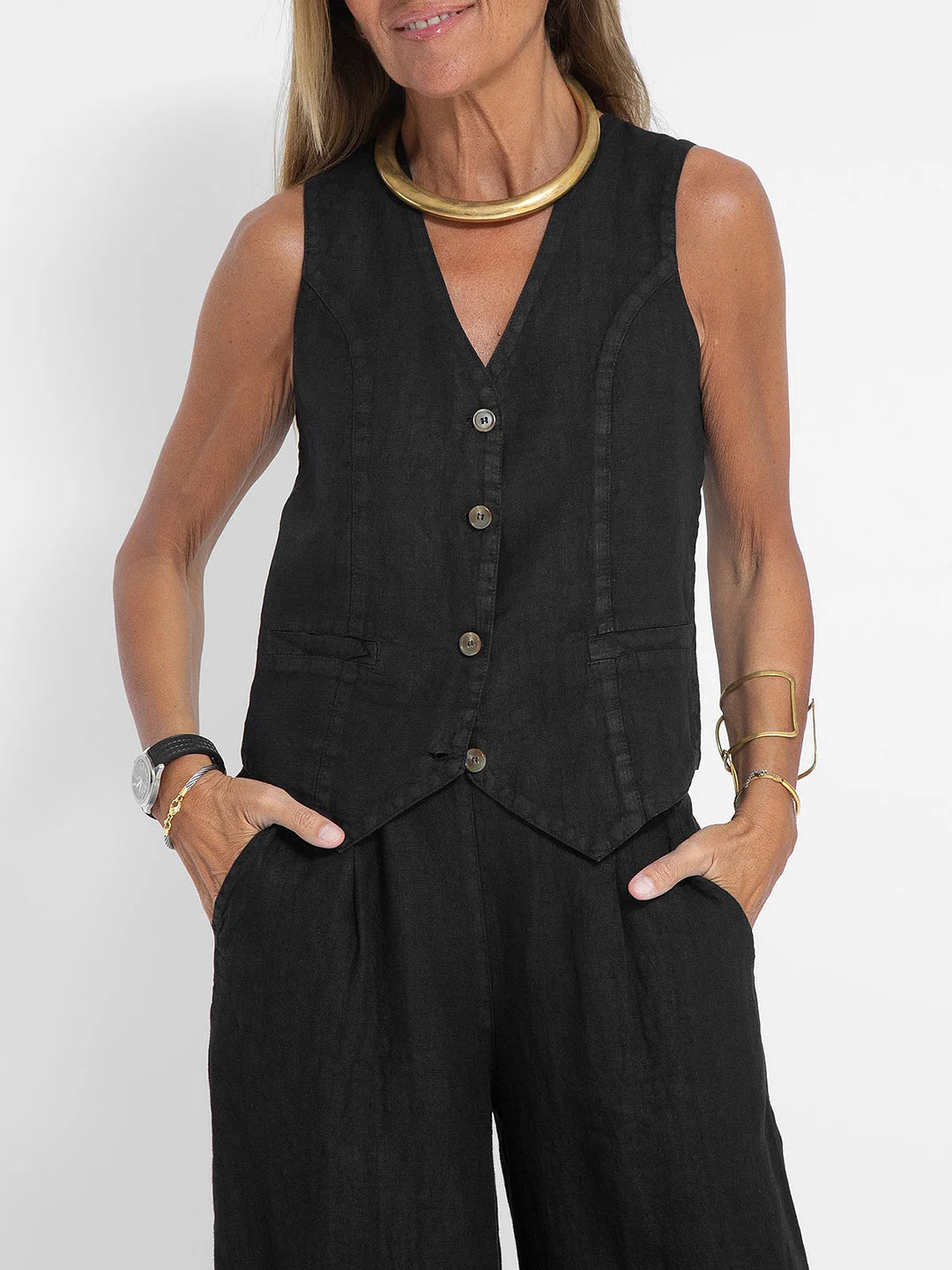 Aira - Knappt Vest & Vide Bukser Sett