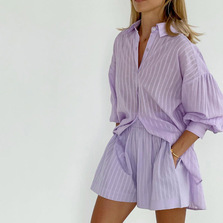 Yselia - Lett Knapp-up og Shorts Sett