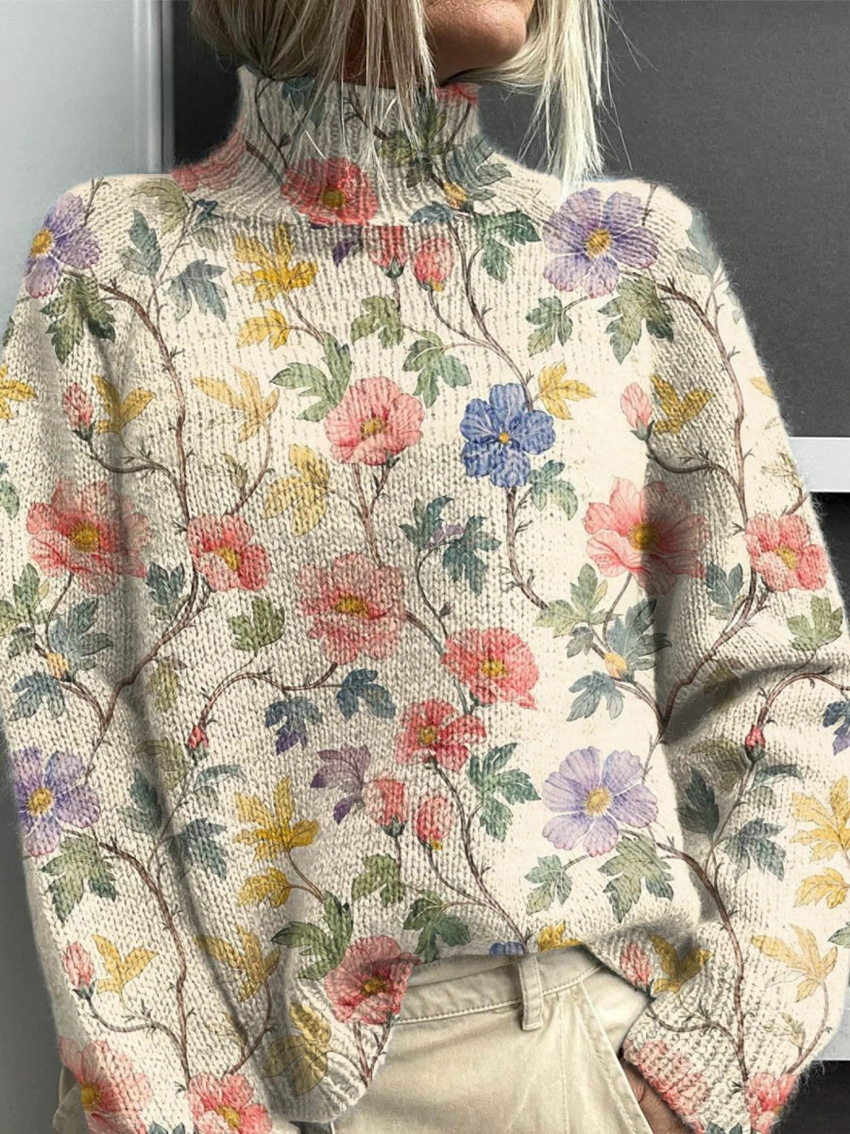 Jarelle | Herlig Blomstrete Turtleneck Genser