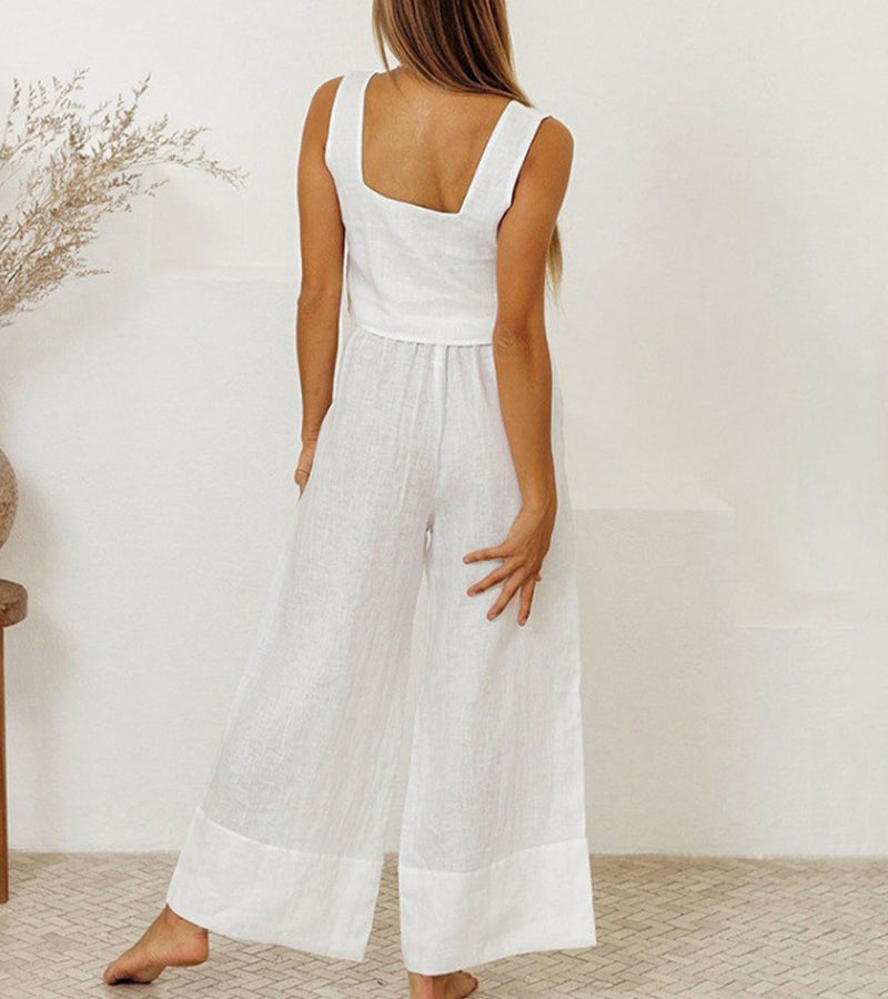 Milena - Minimalistisk Topp og Vide Bukser Sett