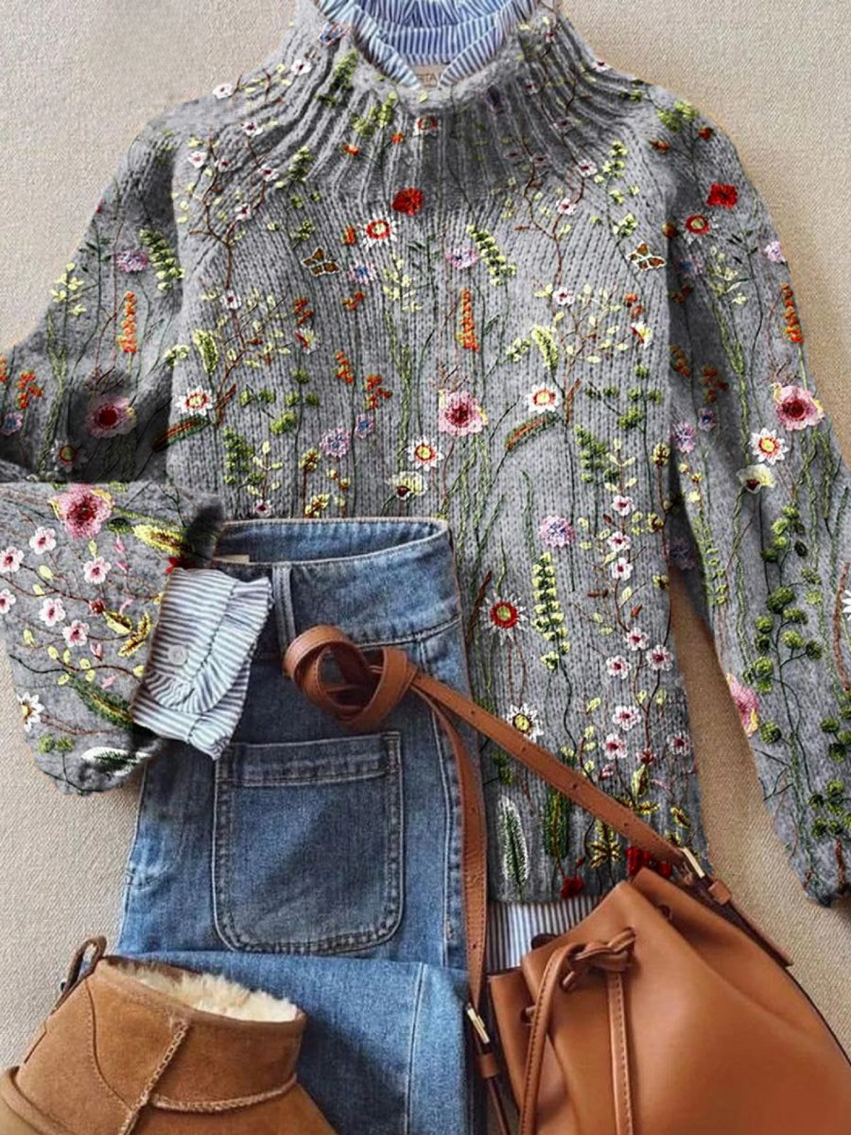 Yvra | Klassisk Vintage Blomstrete Genser