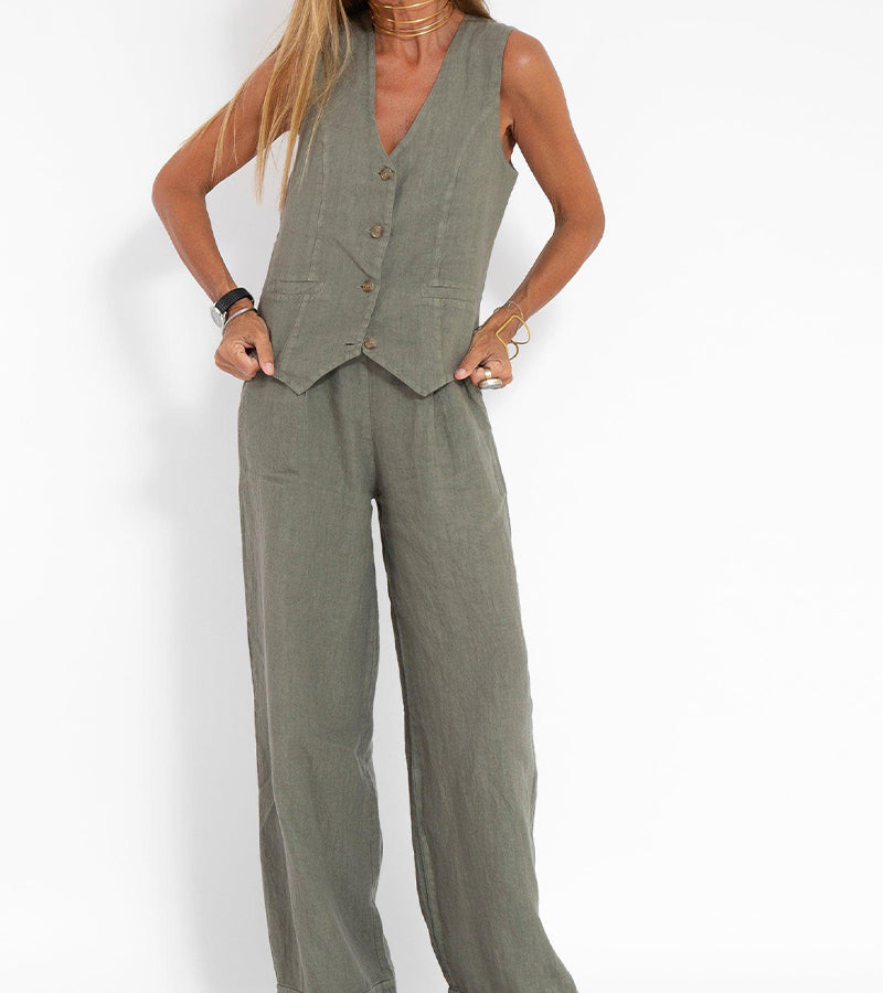 Aira - Knappt Vest & Vide Bukser Sett