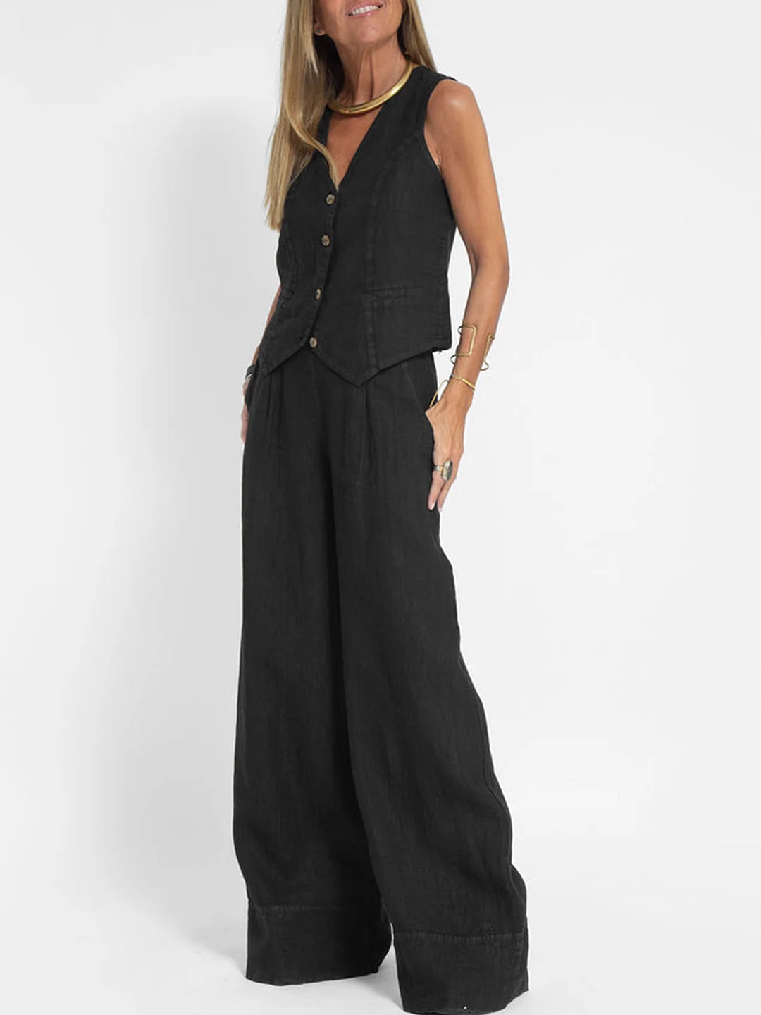 Aira - Knappt Vest & Vide Bukser Sett